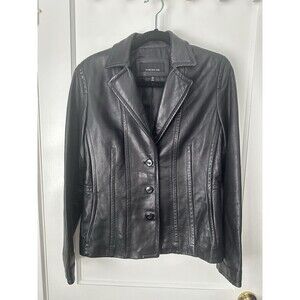 Jones New York Black Leather Coat Tailored Jacket Women's Medium